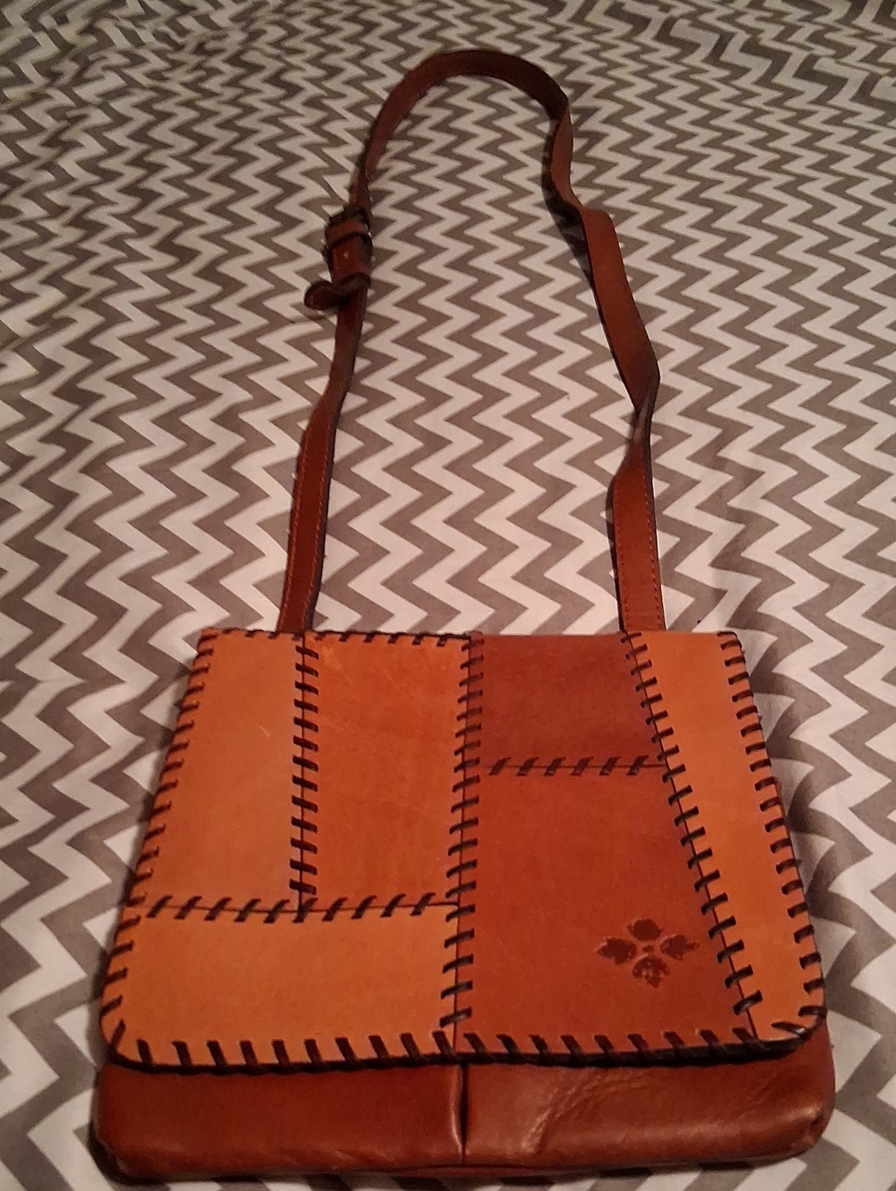Patricia Nash Two-Tone Tan Patchwork Leather Crossbody